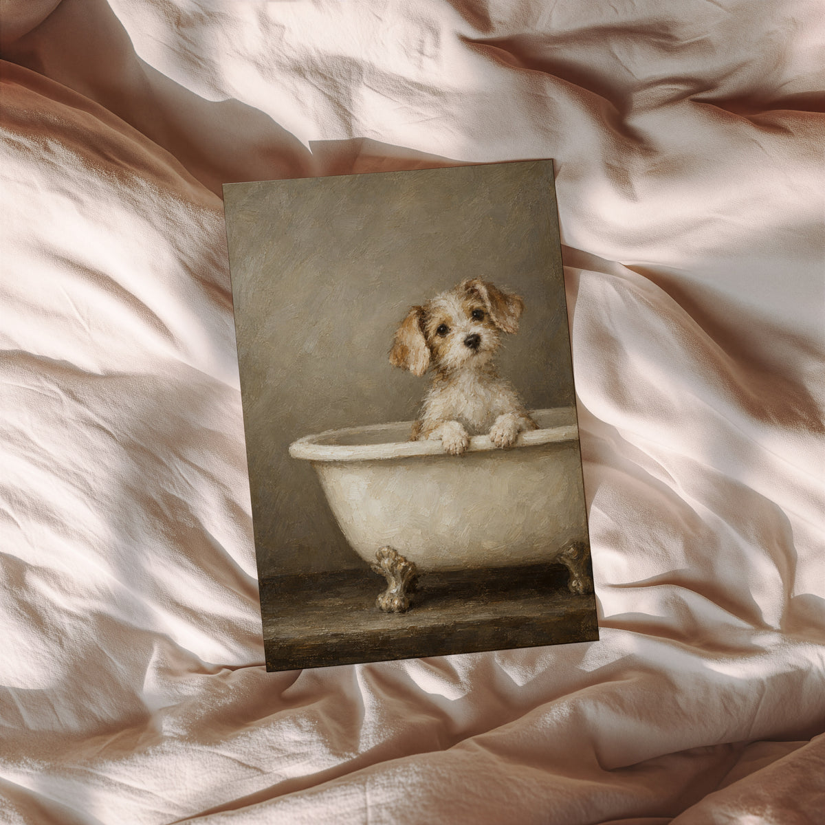 Vintage Dog in Bathtub Print and Poster, Bathroom Wall Art
