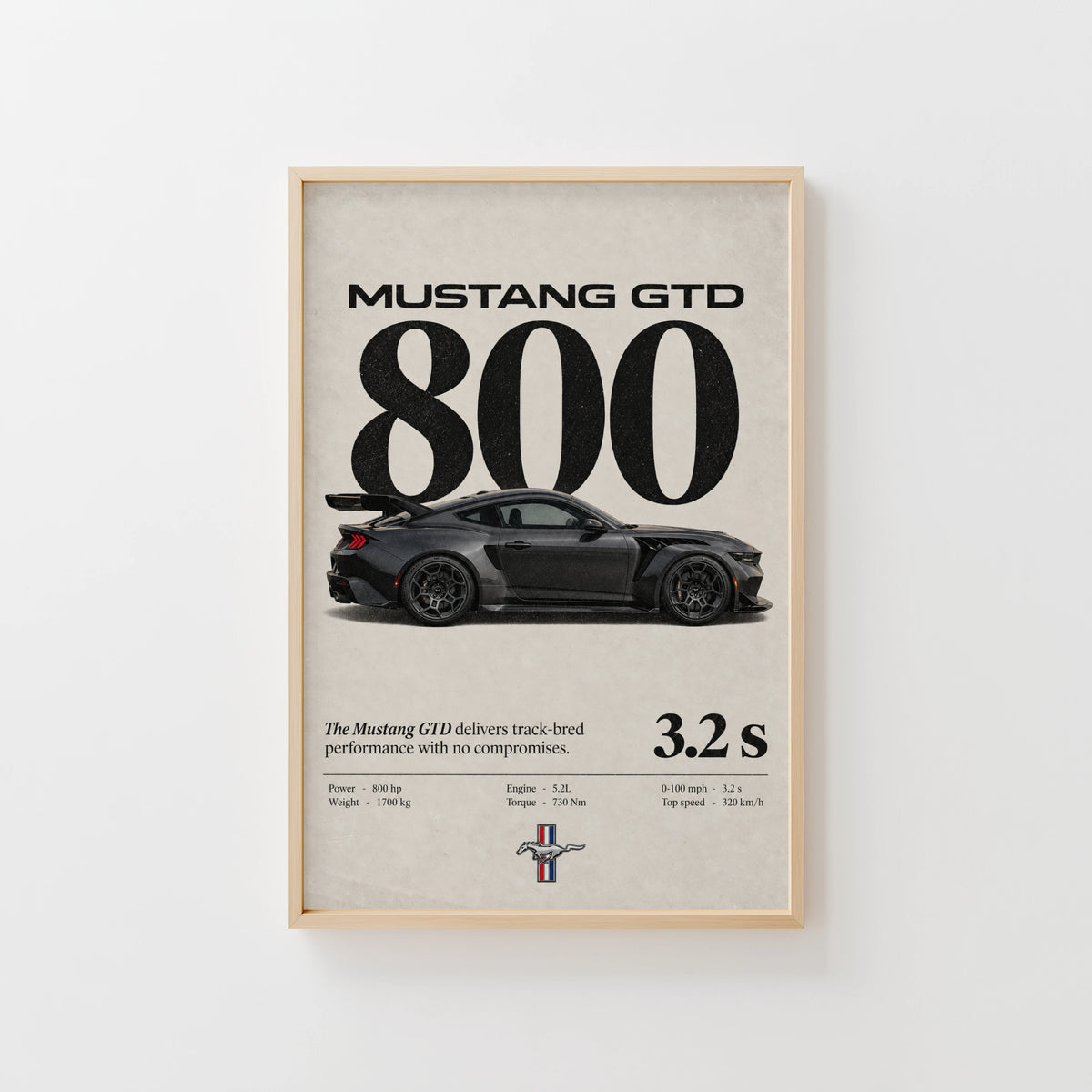 Vintage Mustang GTD Print, Car Wall Art