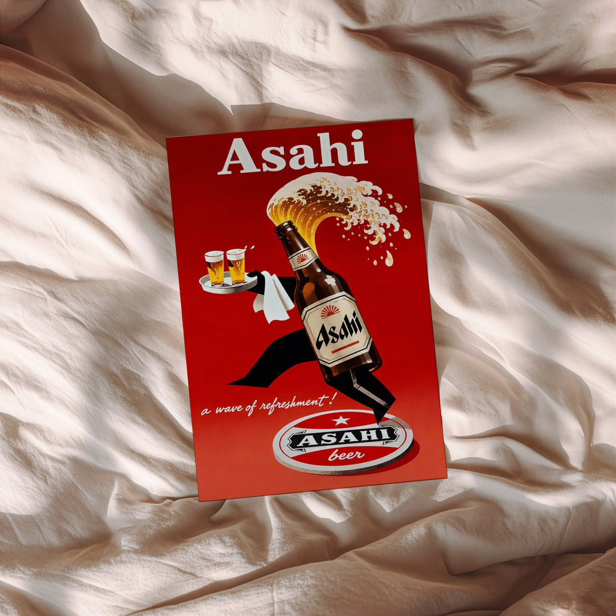 Vintage Asahi Beer Print, Retro Beer Poster