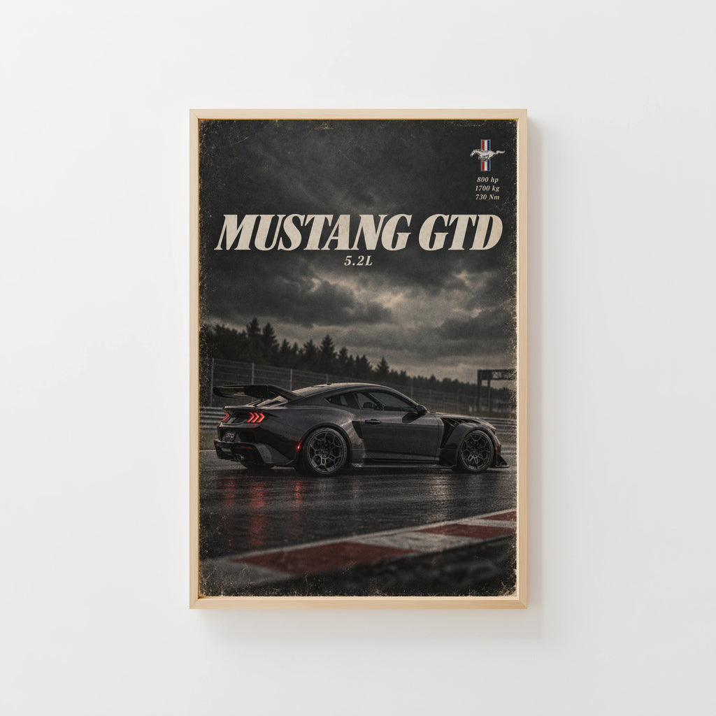 Vintage Mustang GTD Print, Muscle Car Wall Art