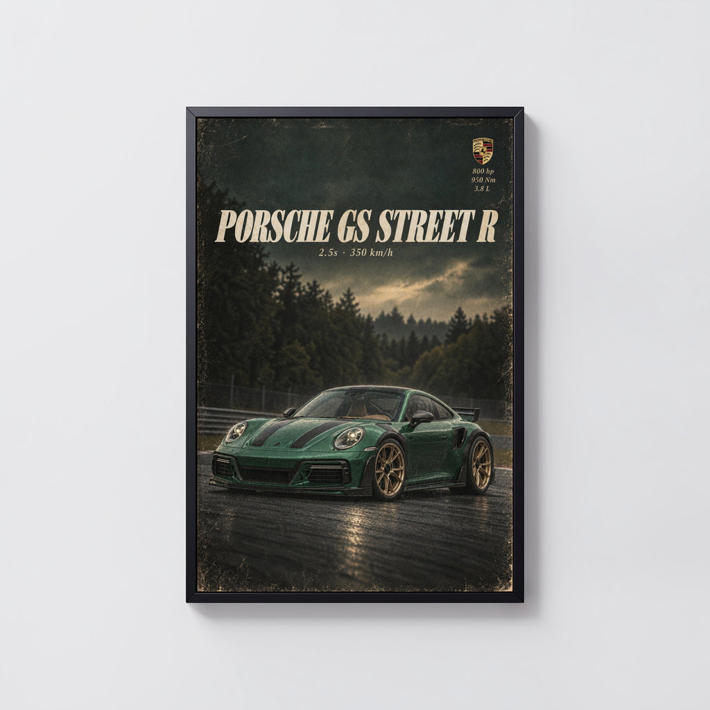 Vintage Porsche Print, Green Sports Car Wall Art