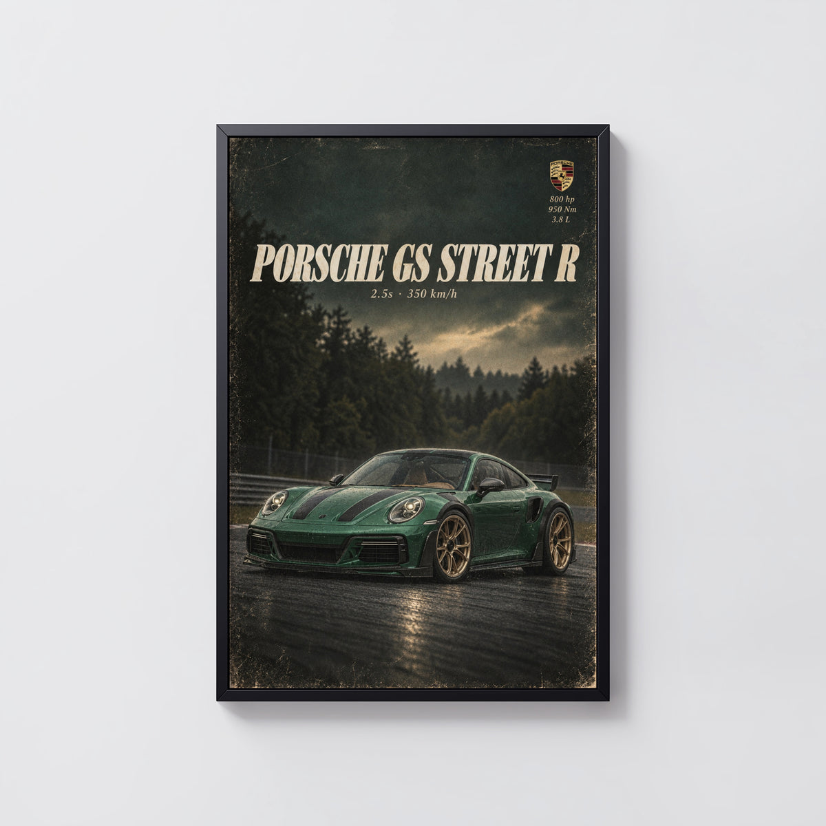 Vintage Porsche Print, Green Sports Car Wall Art