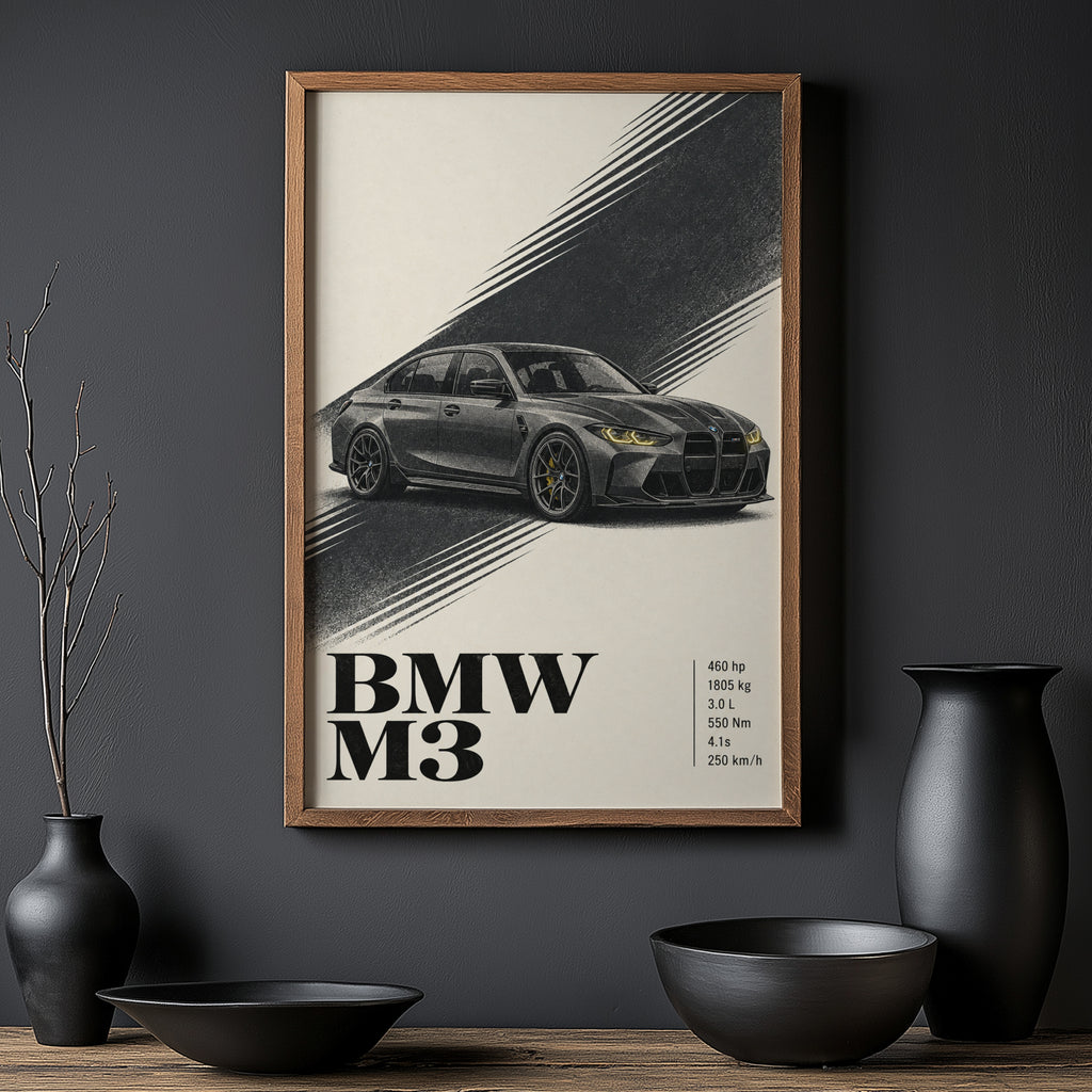 Vintage BMW M3 Car Print, Garage Wall Art