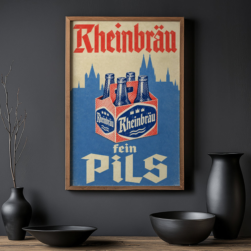 Vintage Rheinbrau Pils Beer Print, Retro Poster