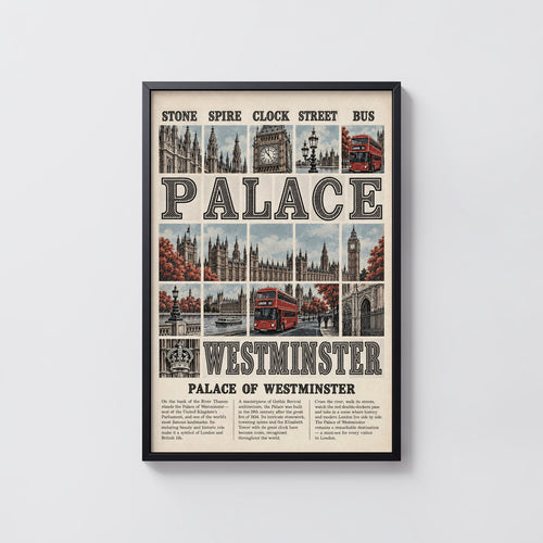 Vintage Palace of Westminster London Poster, Wall Art Print