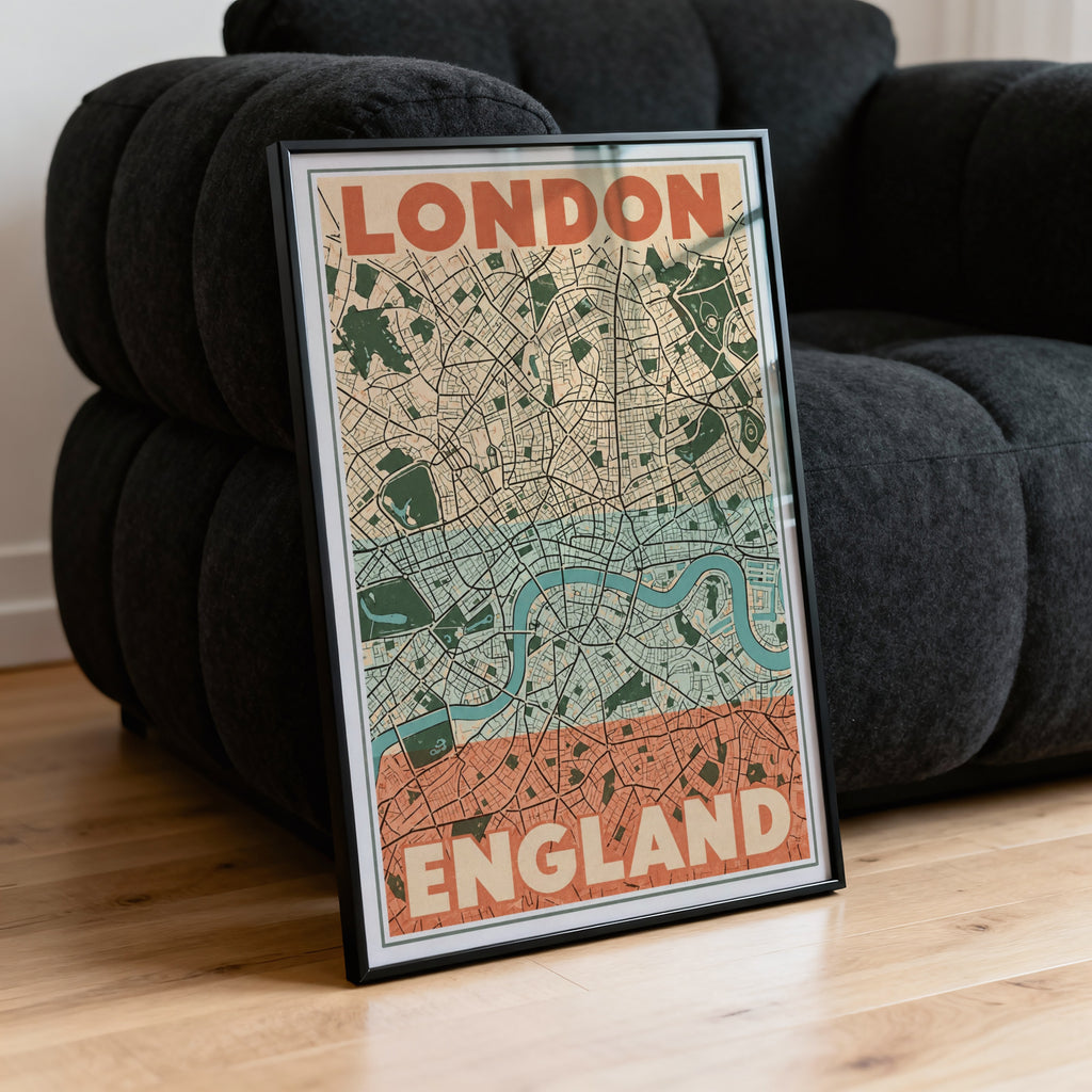 Vintage London Map Poster, England Wall Art, City Print