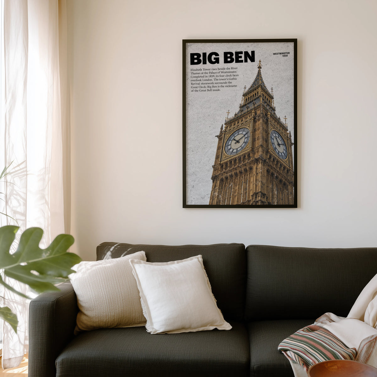 Vintage Big Ben London Poster, Westminster Wall Art Print