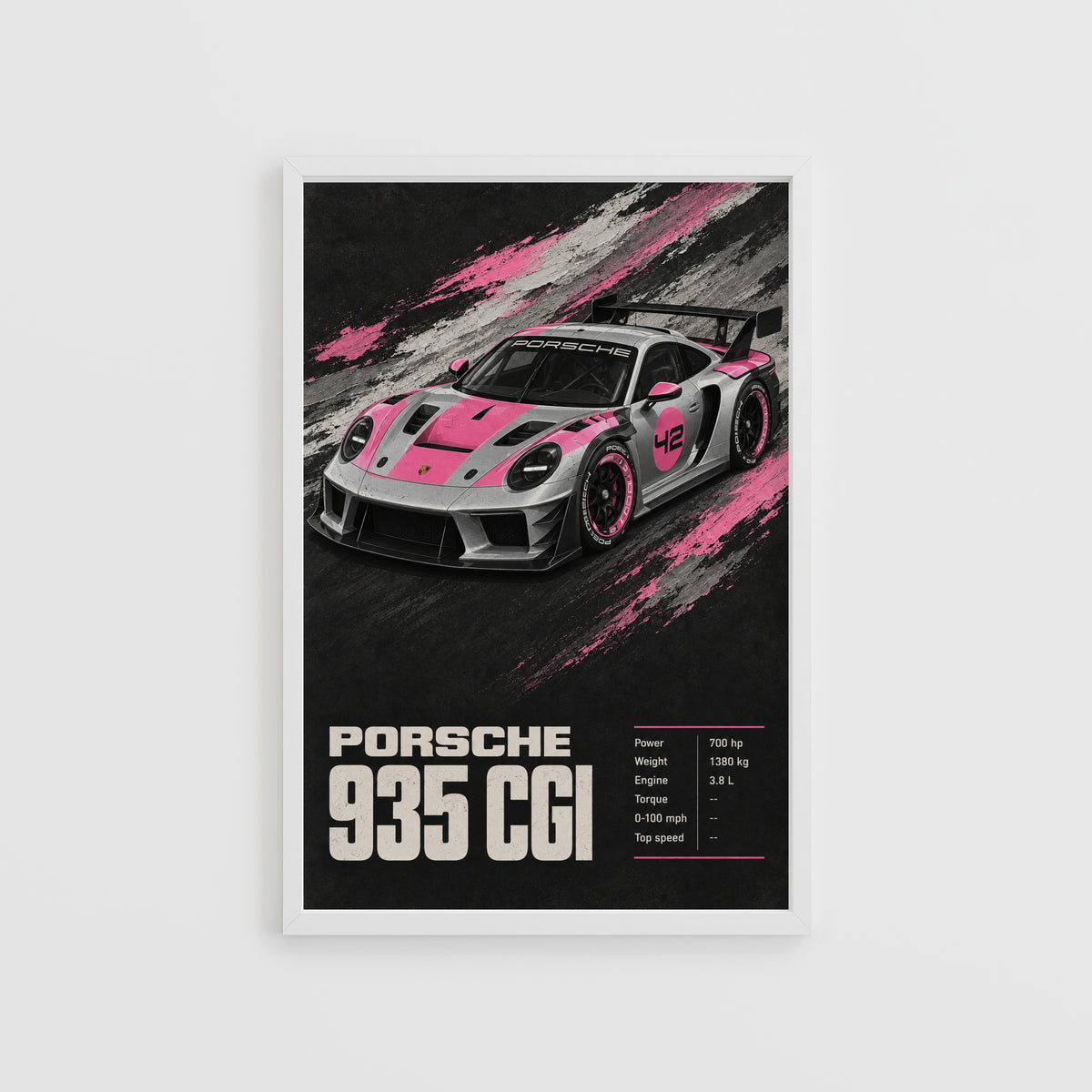 Vintage Porsche 935 Print, Pink Race Car Wall Art