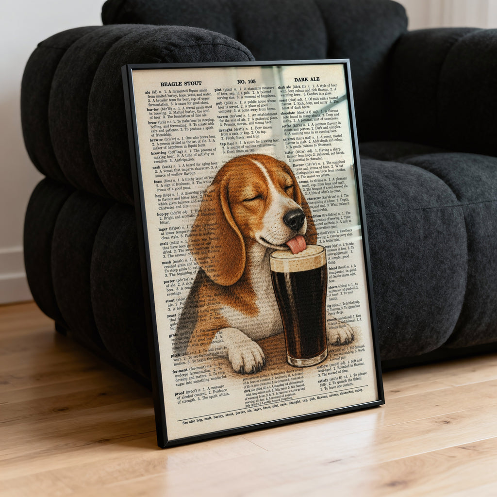 Vintage Beagle Stout Print, Dog Pub Poster, Dictionary Art
