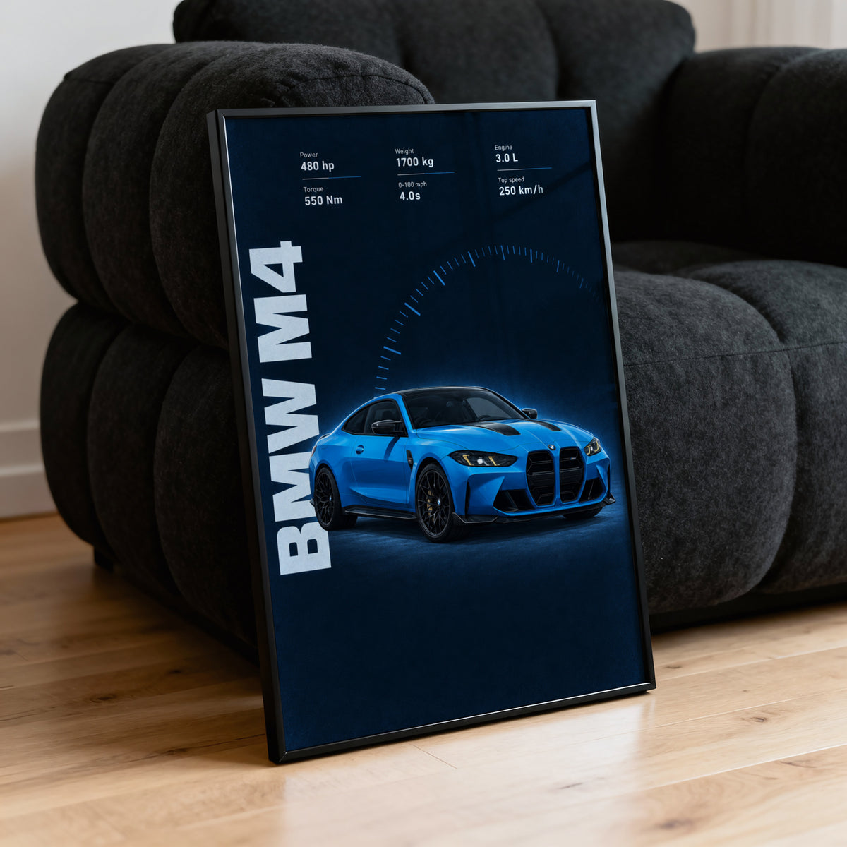 Vintage BMW M4 Car Print, Blue Coupe Wall Art