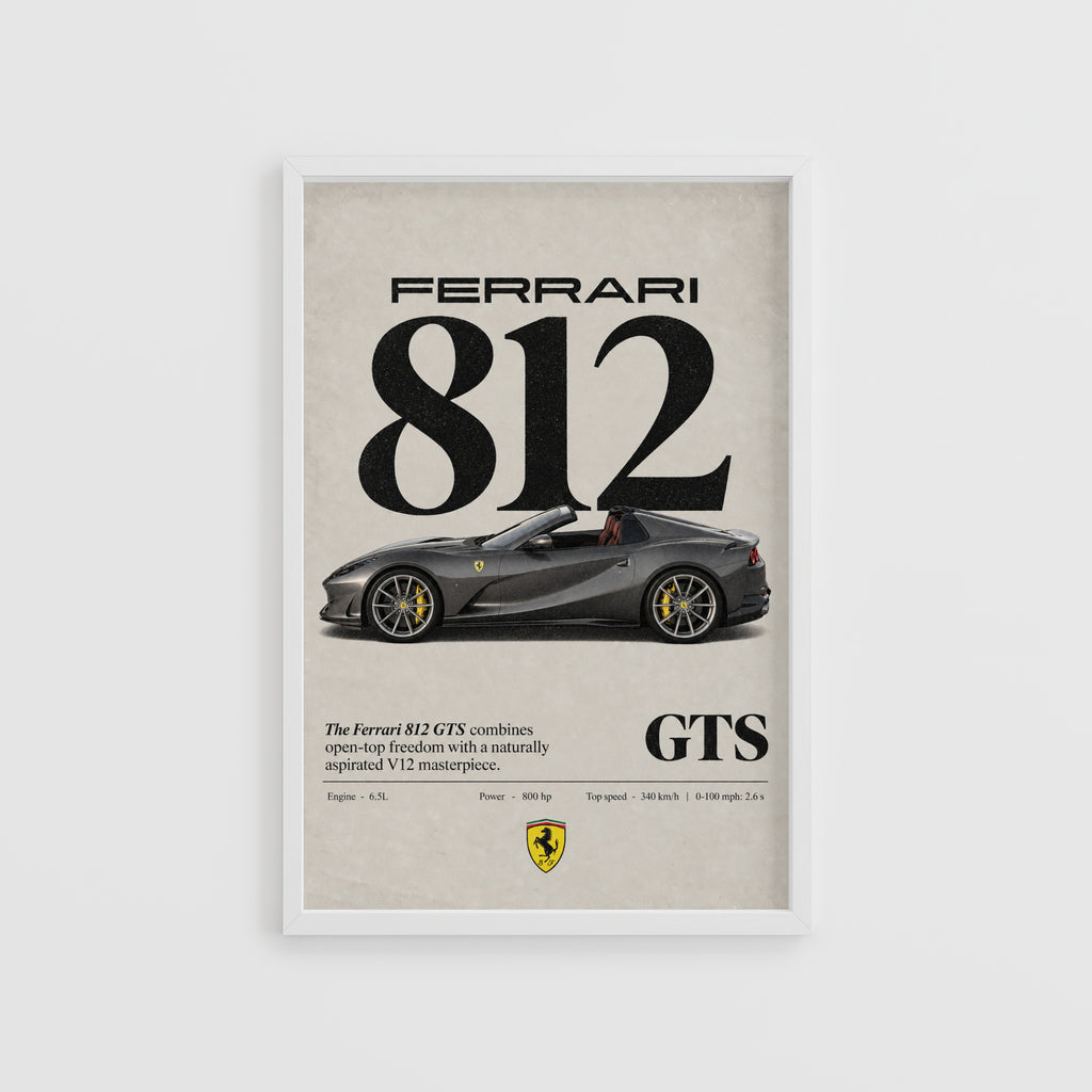 Vintage Ferrari 812 GTS Print, Supercar Wall Art