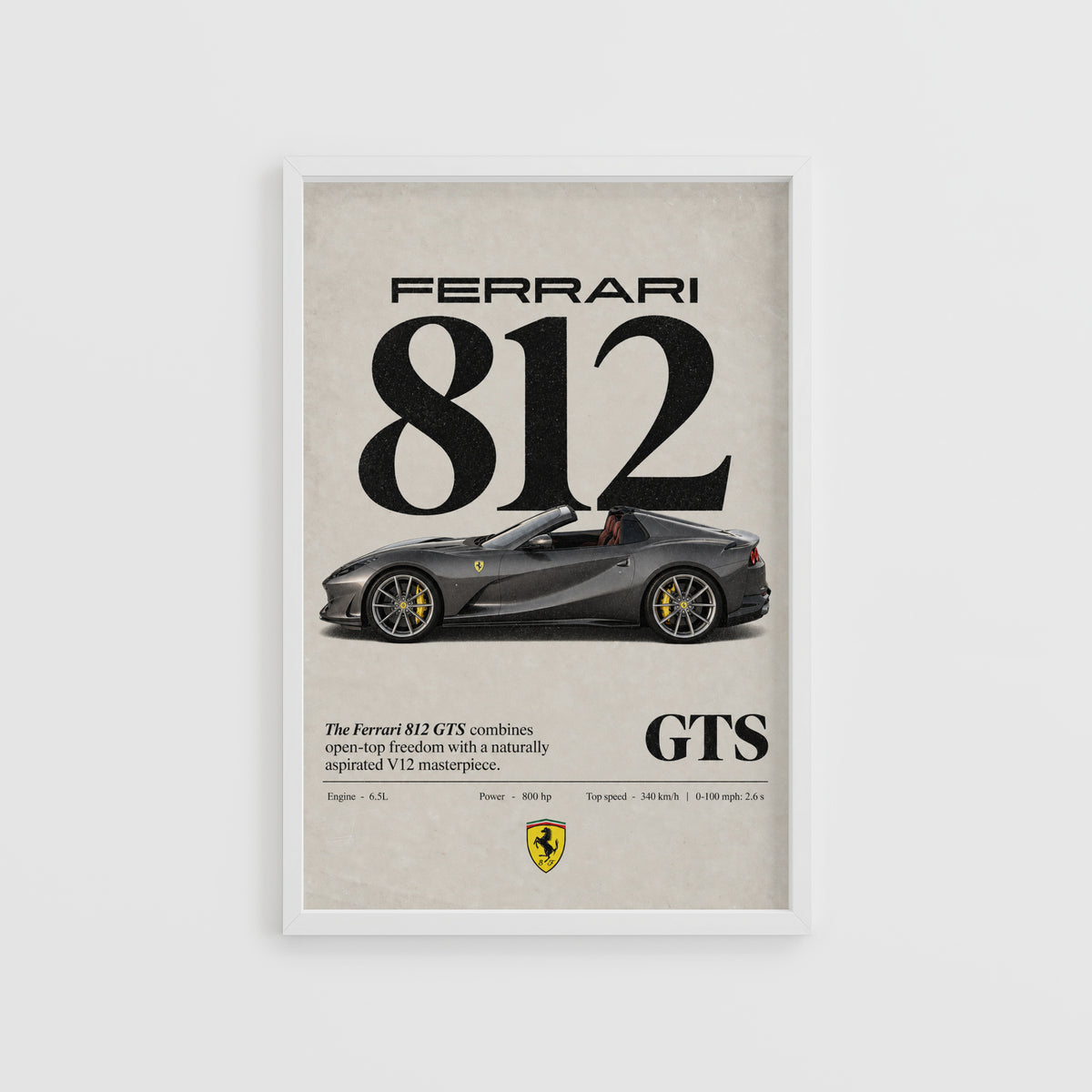 Vintage Ferrari 812 GTS Print, Supercar Wall Art