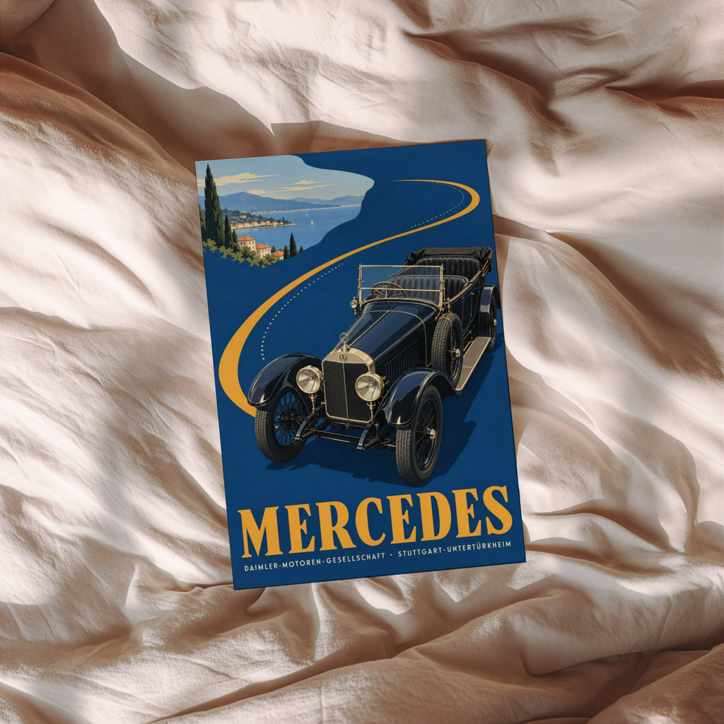 Vintage Mercedes Car Poster, Art Deco Wall Art, Print