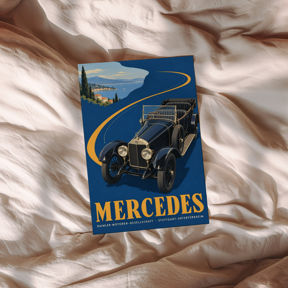 Vintage Mercedes Car Poster, Art Deco Wall Art, Print