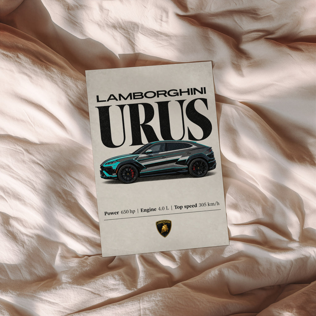 Vintage Lamborghini Urus Print, Supercar Wall Art
