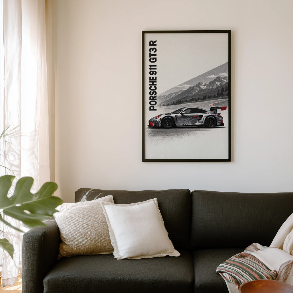 Vintage Porsche 911 GT3 R Print, Racing Wall Art