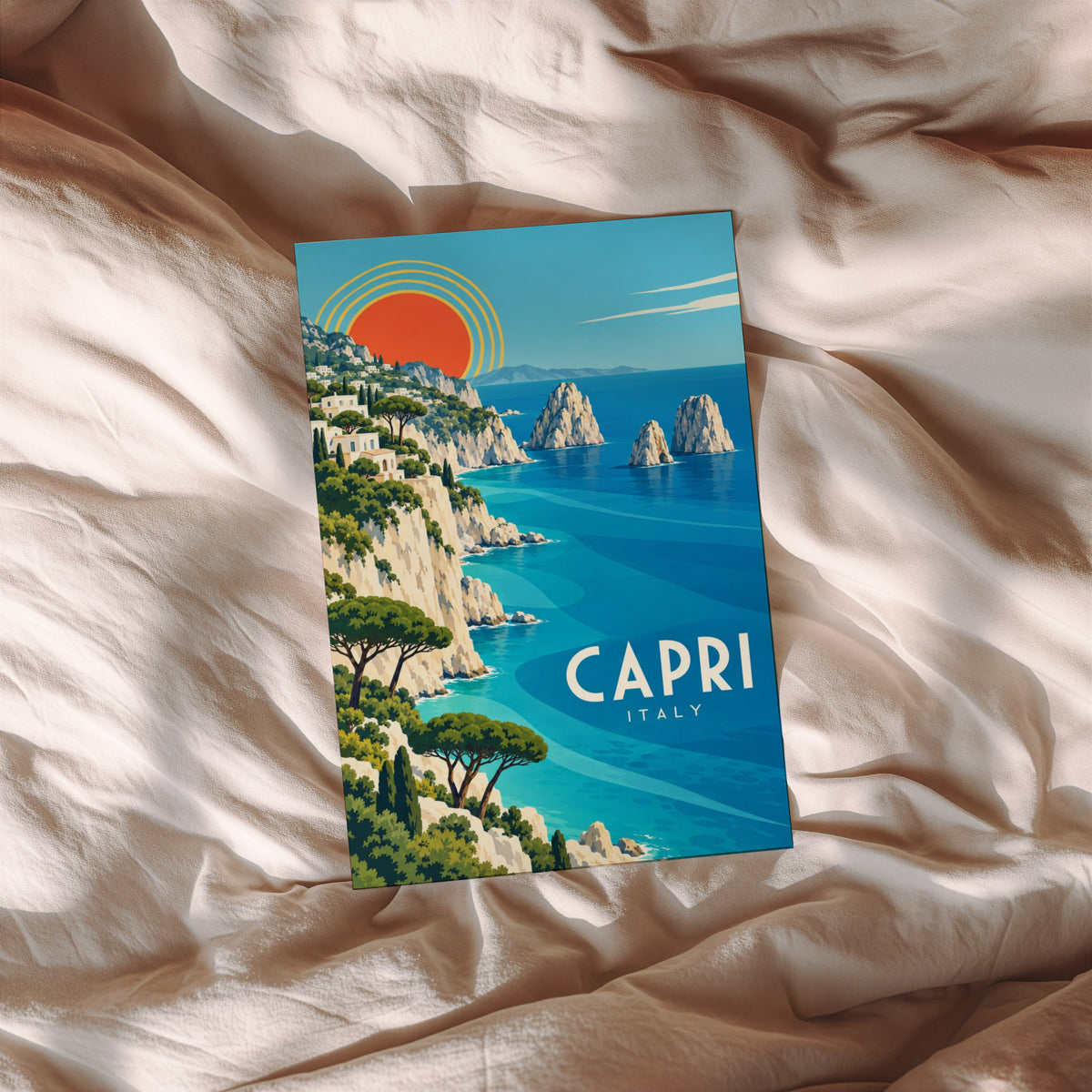 Vintage Capri Italy Poster, Mediterranean Coast Print