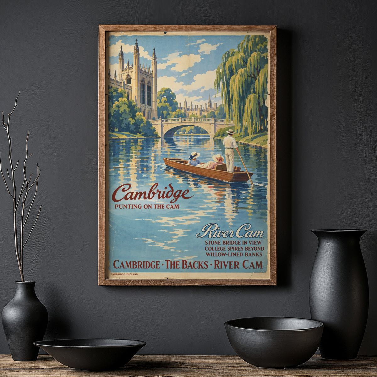 Vintage Cambridge Punting Poster, River Cam Wall Art Print