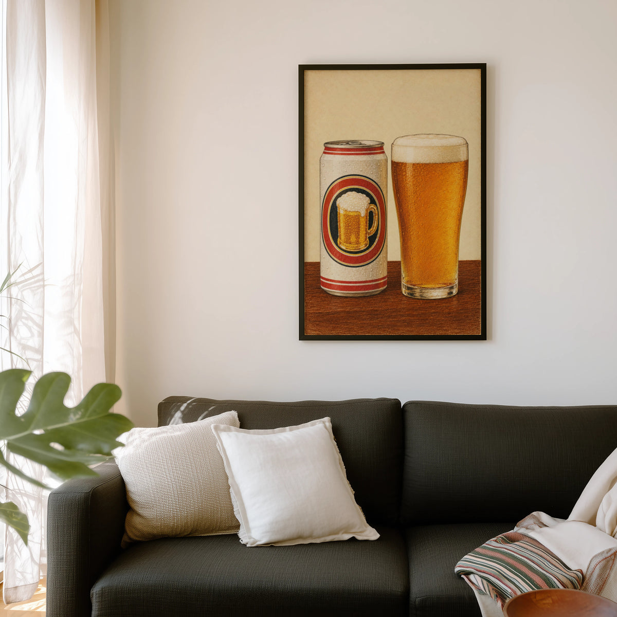 Vintage Beer Can & Pint Print Poster, Pub Wall Art