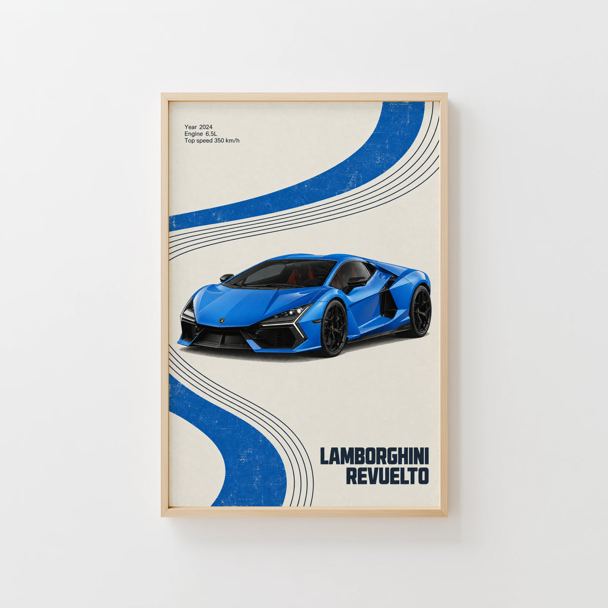 Vintage Lamborghini Revuelto Print, Supercar Art