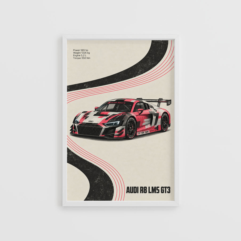 Vintage Audi R8 LMS GT3 Print, Racing Car Poster Art