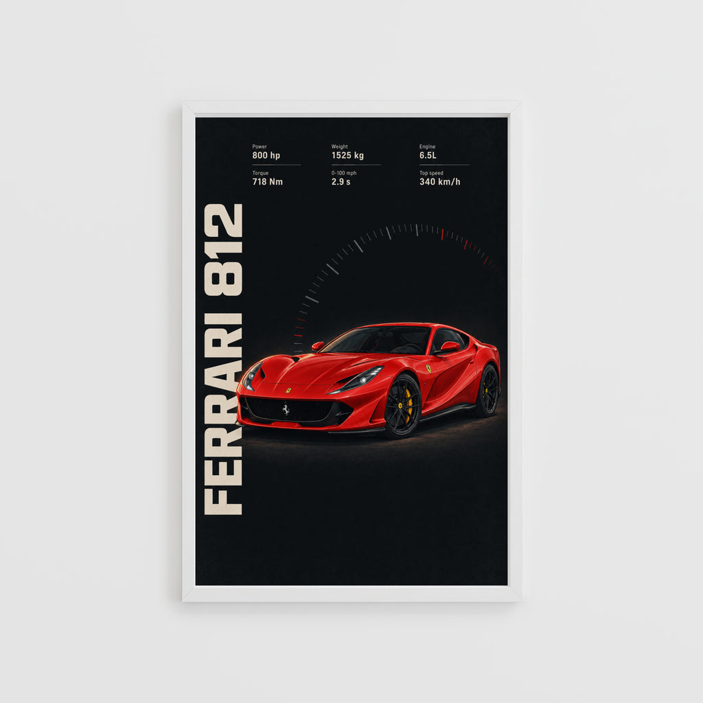Vintage Ferrari 812 Print, Supercar Wall Art