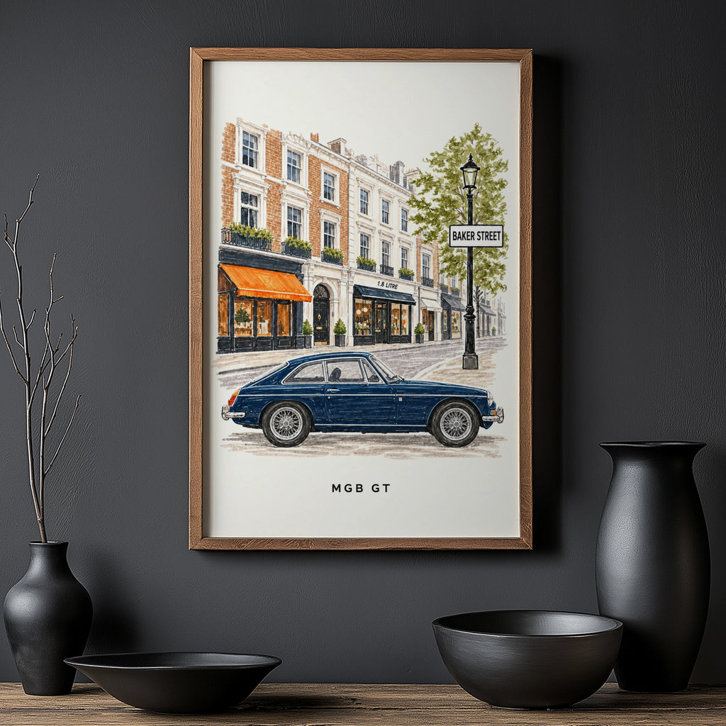 Vintage MGB GT Baker Street London Wall Art Print
