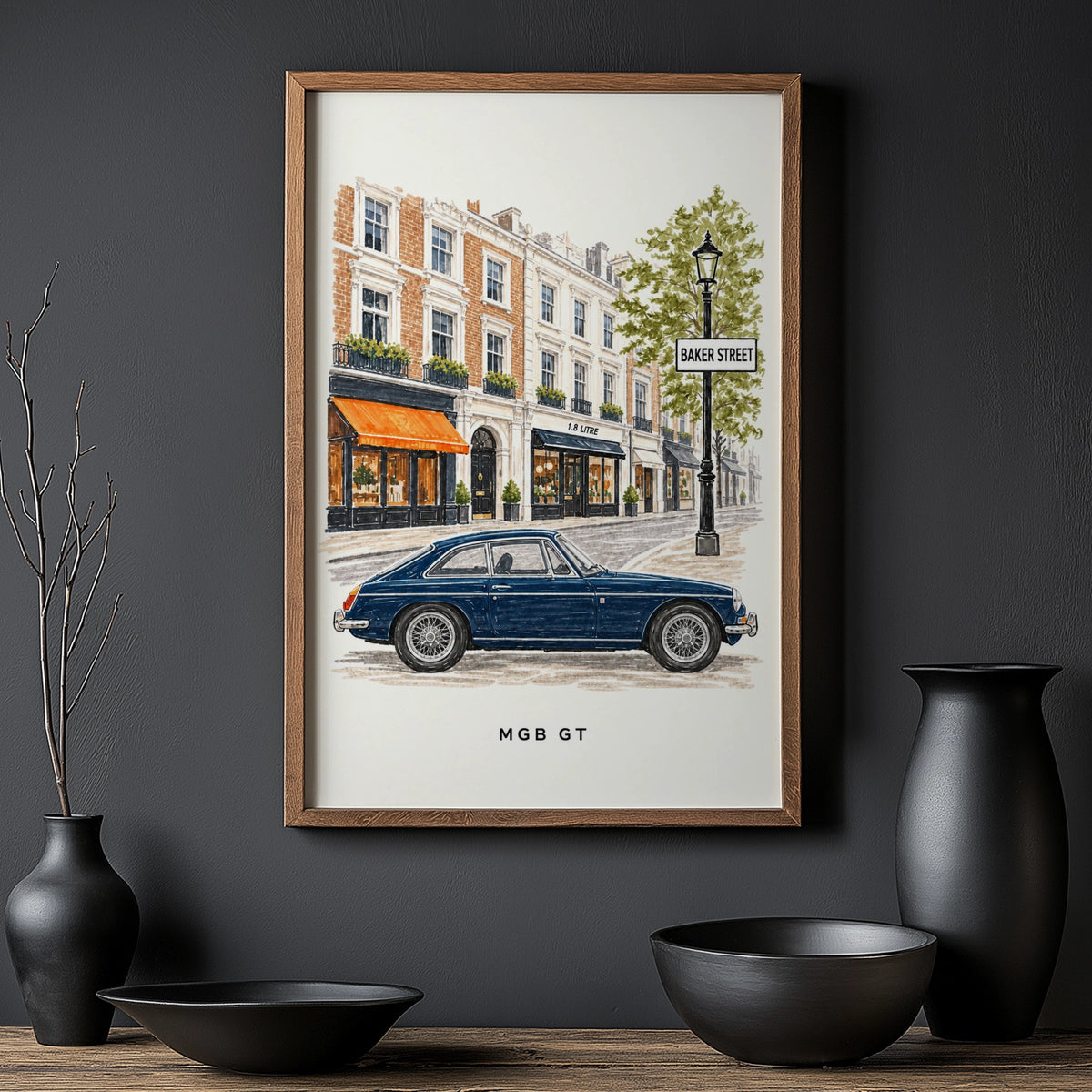 Vintage MGB GT Baker Street London Wall Art Print