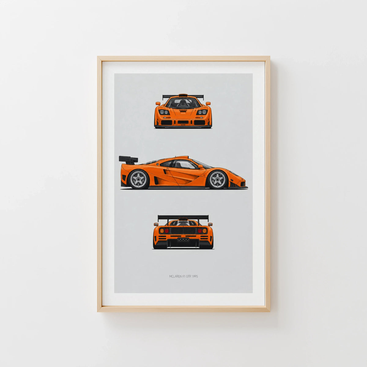 Vintage McLaren F1 GTR 1995 Three-View Wall Art Print
