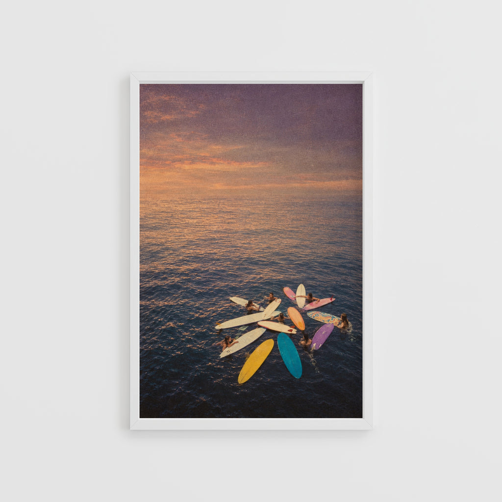 Vintage Surf Print, Sunset Longboards Poster, Wall Art