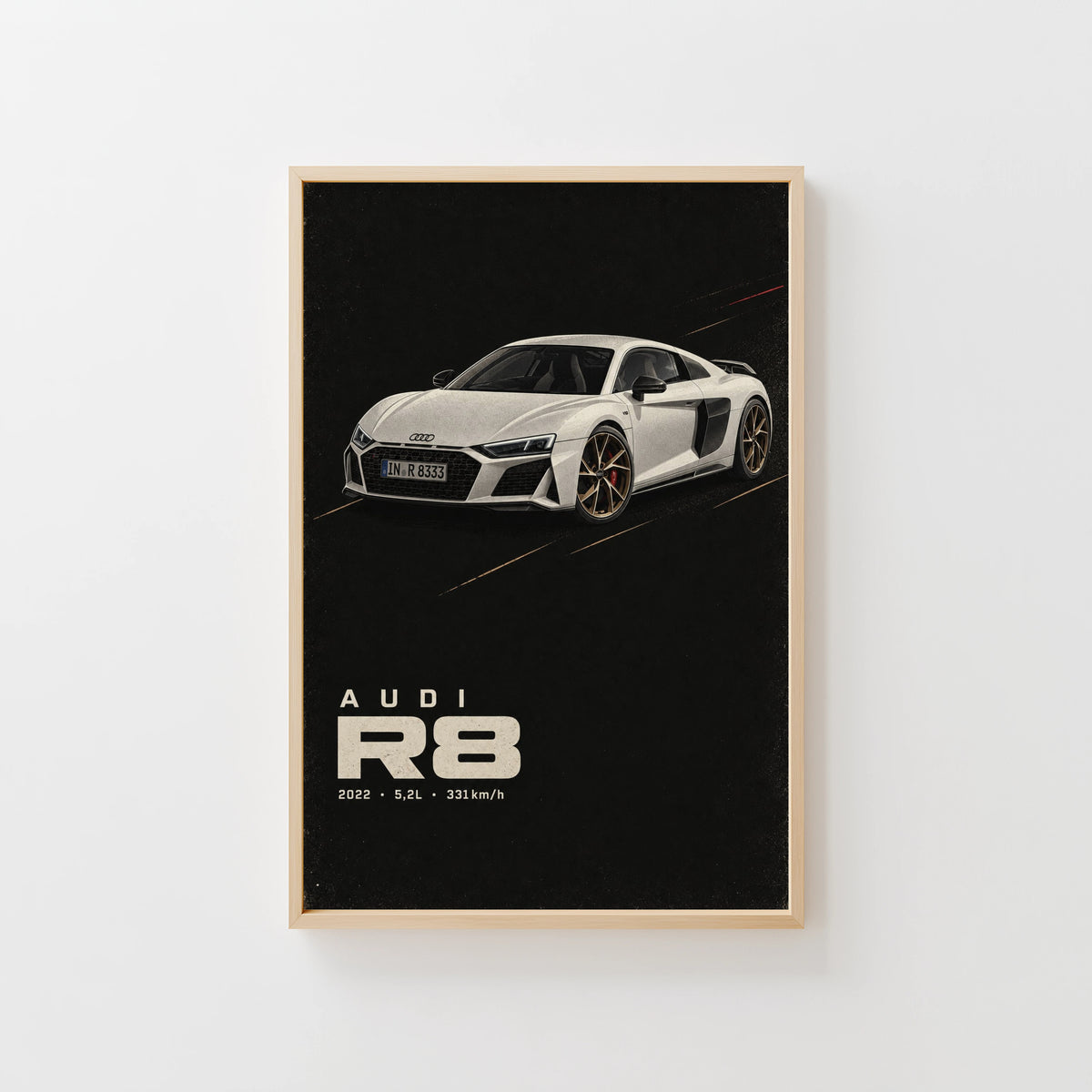 Vintage Audi R8 Print, Car Poster, Supercar Wall Art
