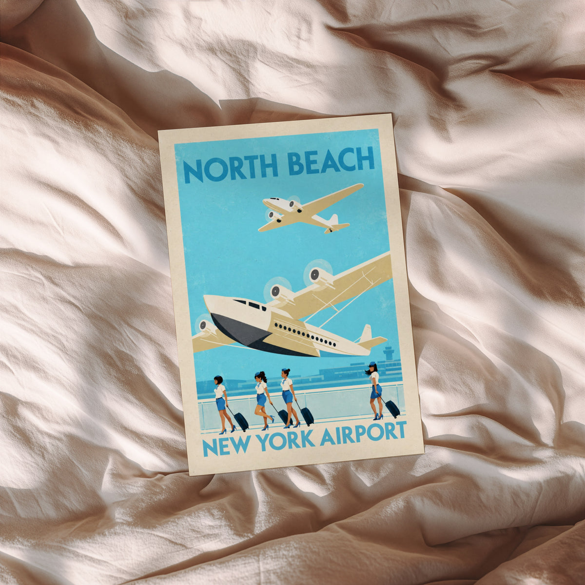 Vintage New York Airport Poster, Aviation Wall Art Print