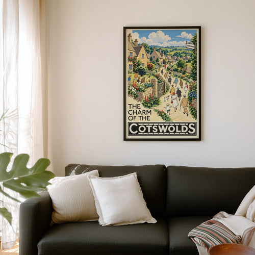 Vintage Cotswolds Poster, England Village Wall Art, Print