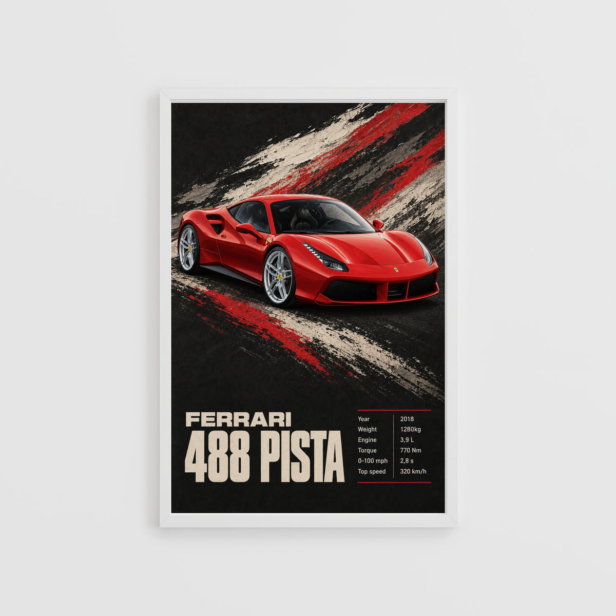 Vintage Ferrari 488 Pista Print, Car Wall Art