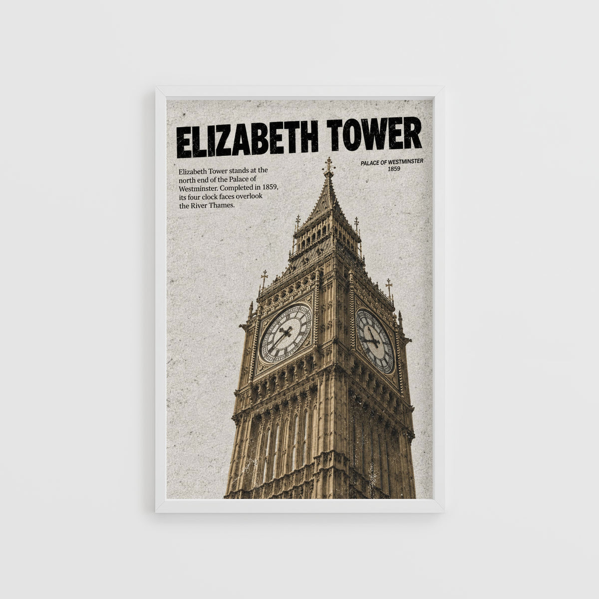 Vintage Elizabeth Tower Poster, London Wall Art Print