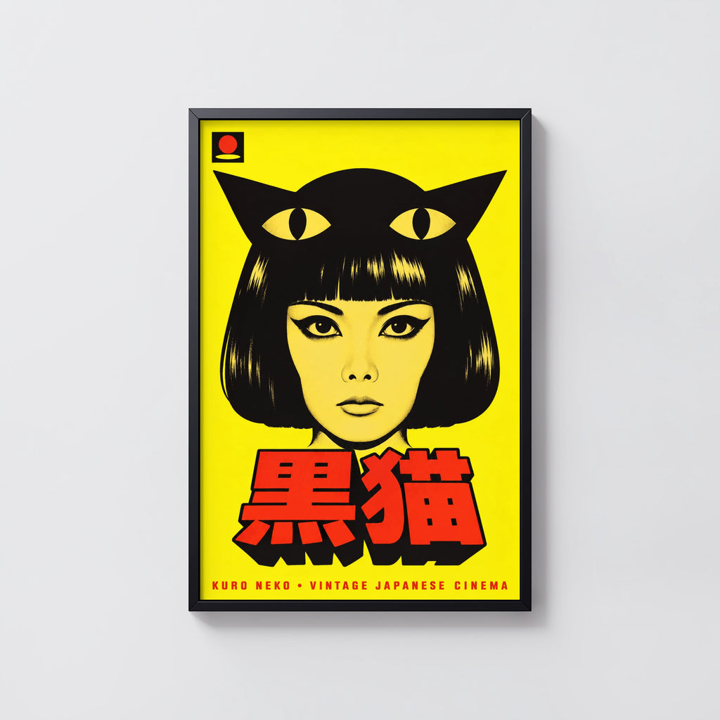 Vintage Black Cat Print, Japanese Cinema Poster