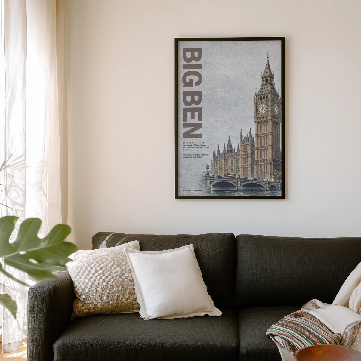 Vintage Big Ben London Poster, Westminster Wall Art Print