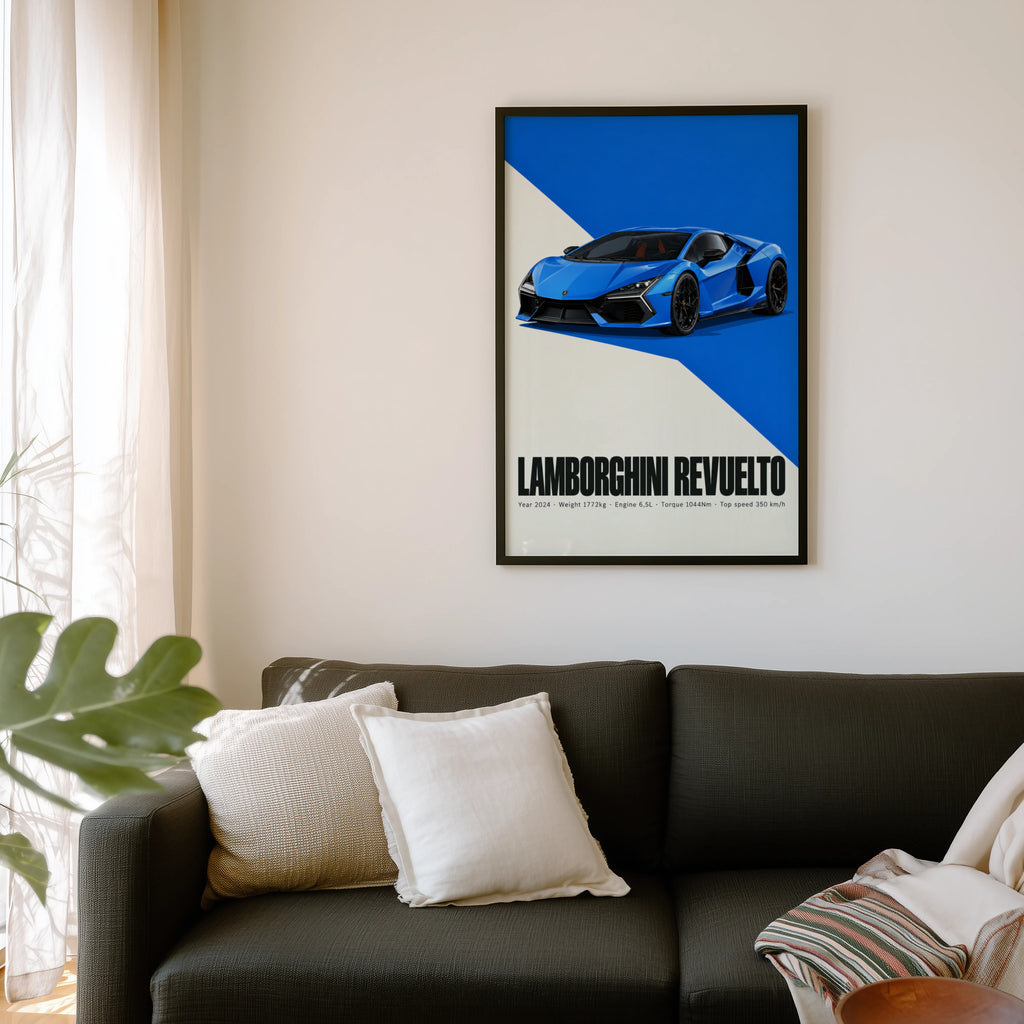 Vintage Lamborghini Revuelto Print, Supercar Art