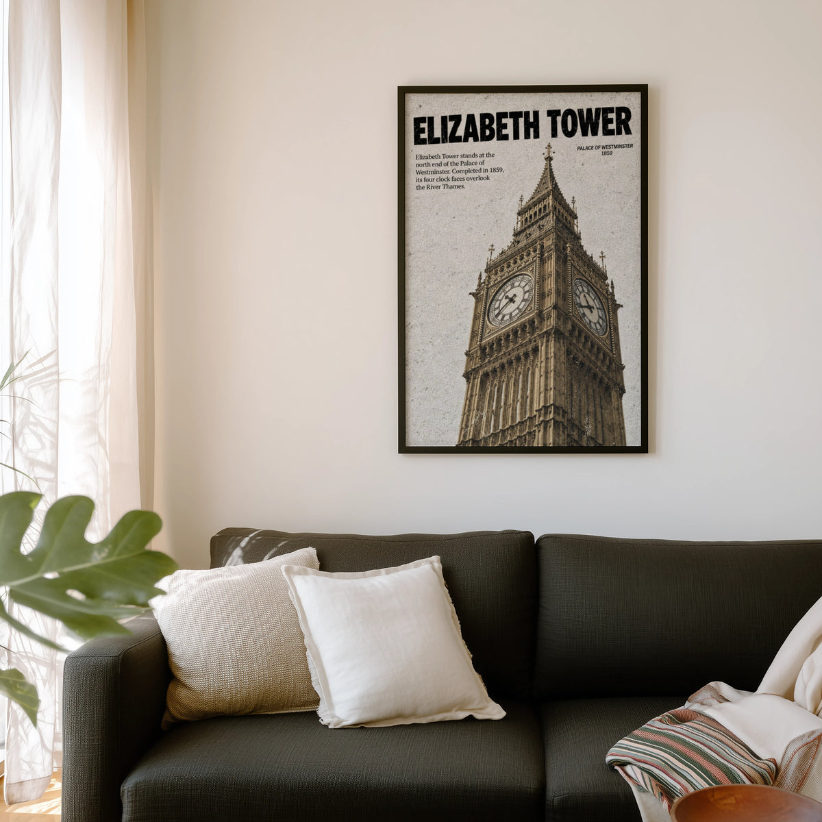 Vintage Elizabeth Tower Poster, London Wall Art Print