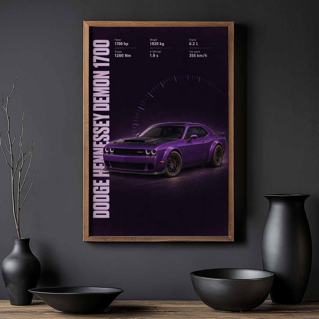Vintage Dodge Demon Print, Purple Muscle Car Art