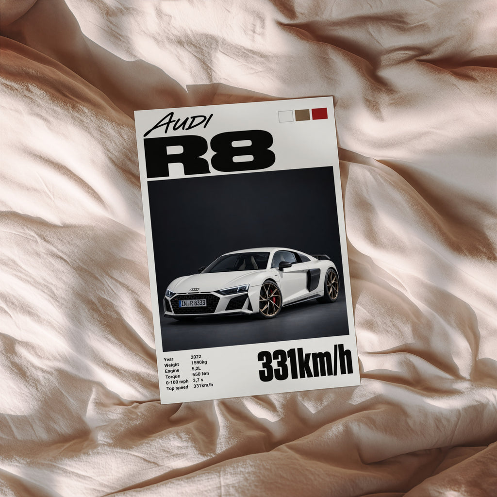 Vintage Audi R8 Print, Supercar Wall Art