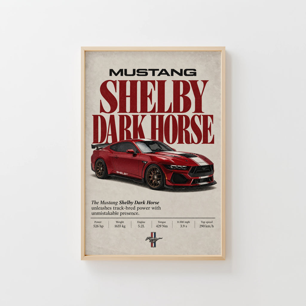 Vintage Mustang Shelby Dark Horse Print, Car Art