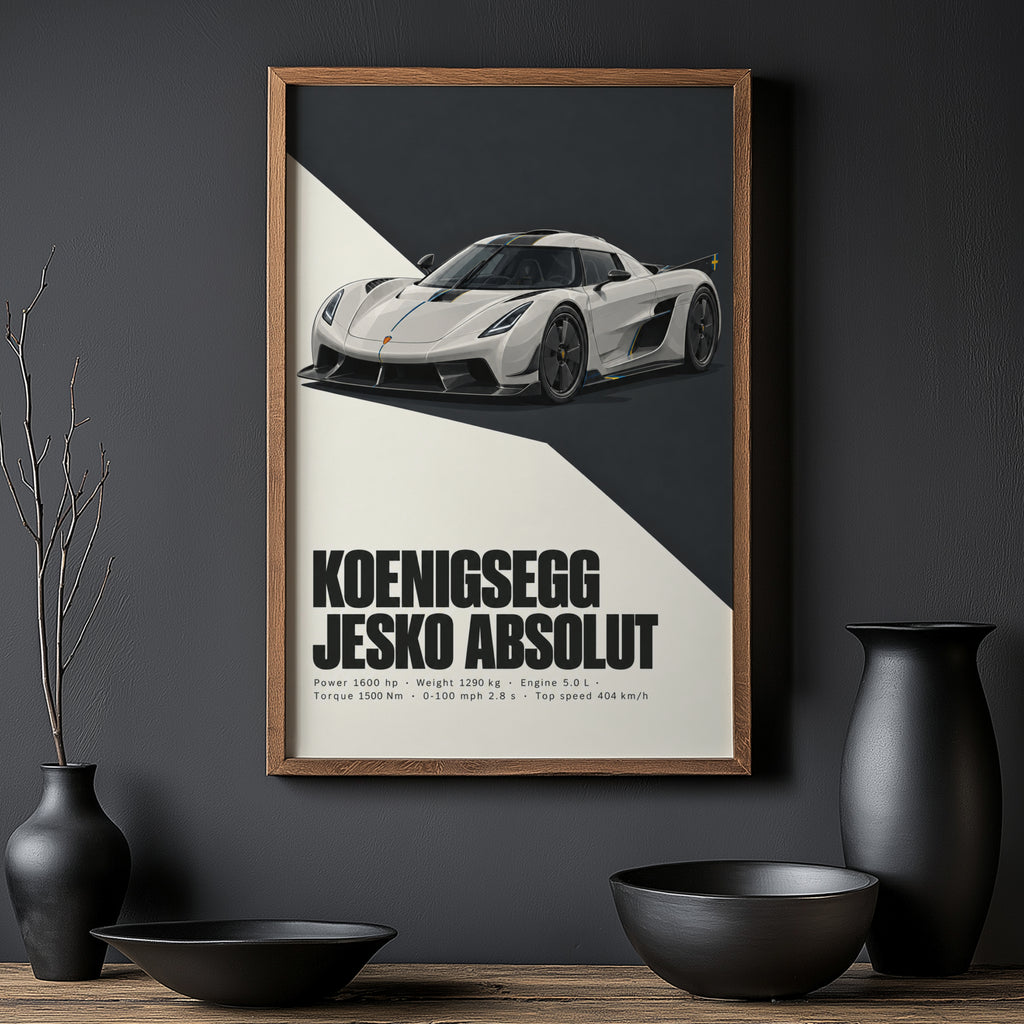 Vintage Koenigsegg Jesko Absolut Print, Car Art