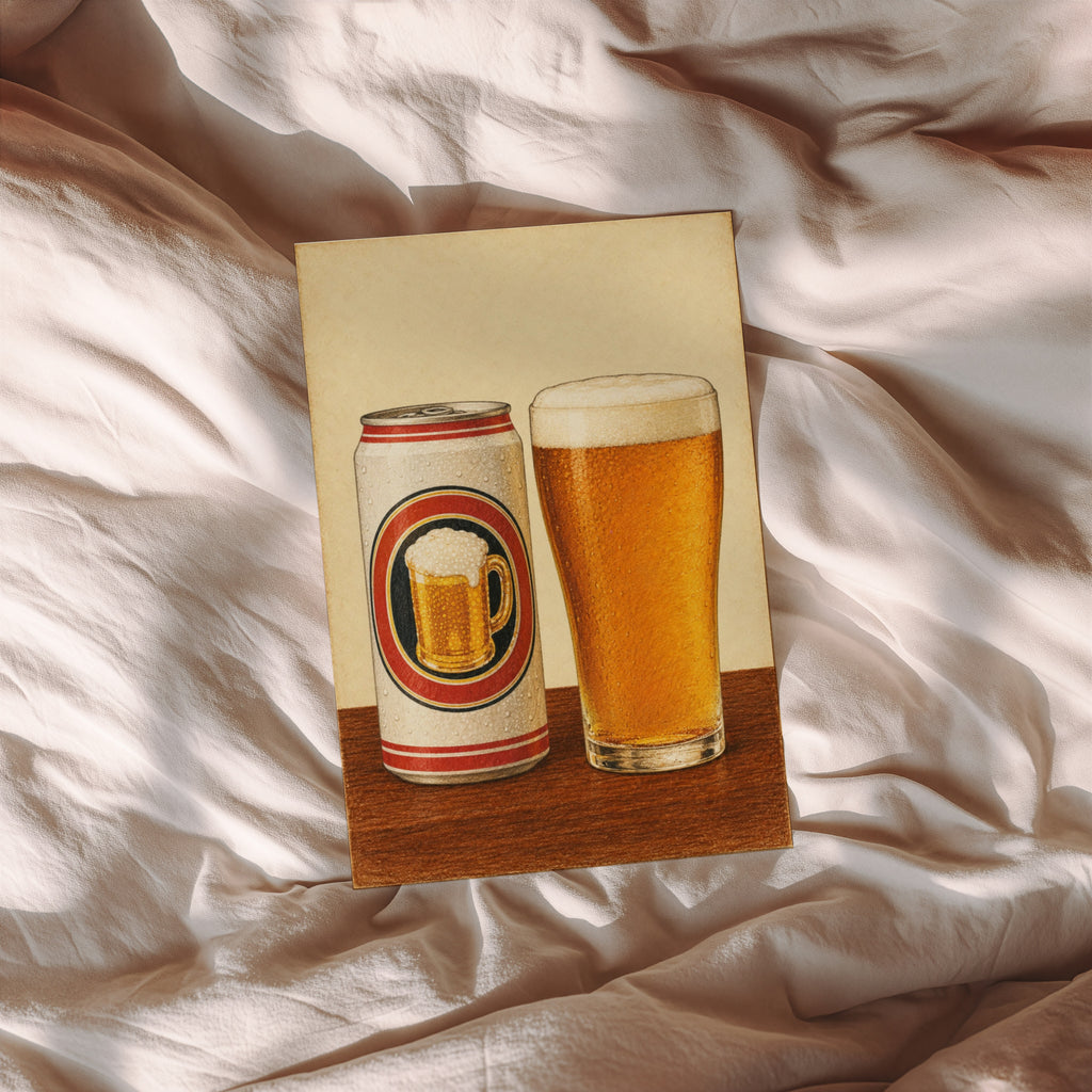 Vintage Beer Can & Pint Print Poster, Pub Wall Art