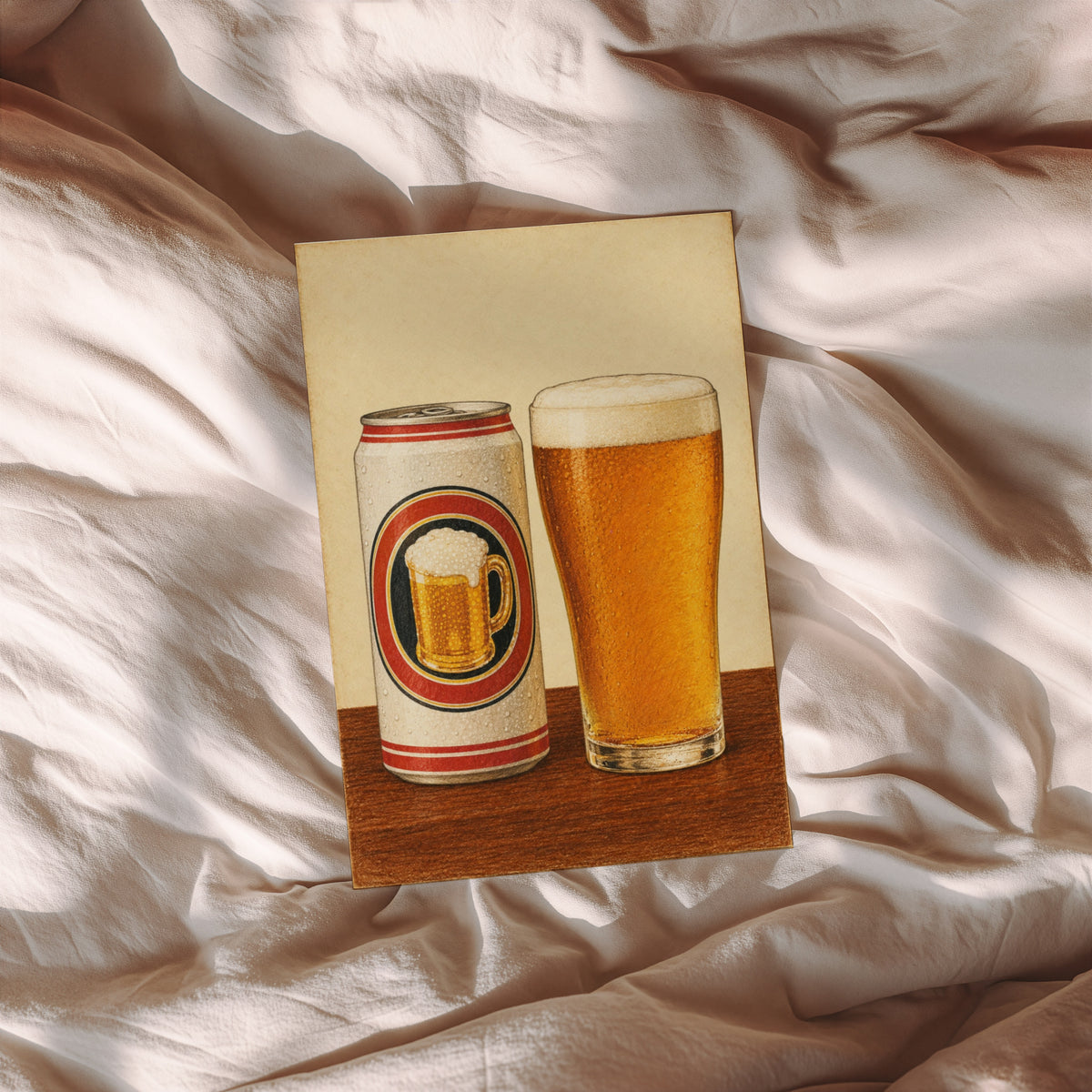 Vintage Beer Can & Pint Print Poster, Pub Wall Art