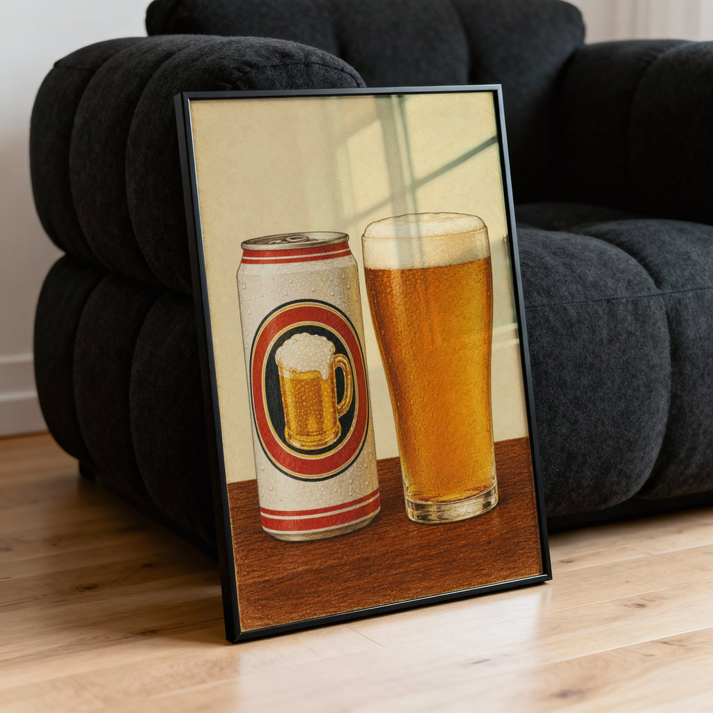Vintage Beer Can & Pint Print Poster, Pub Wall Art