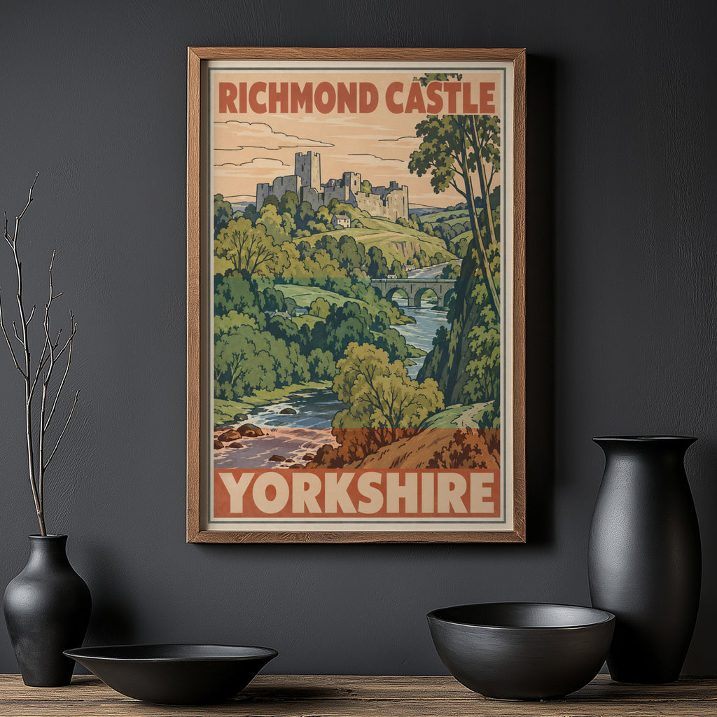 Vintage Richmond Castle Yorkshire Poster, Travel Print