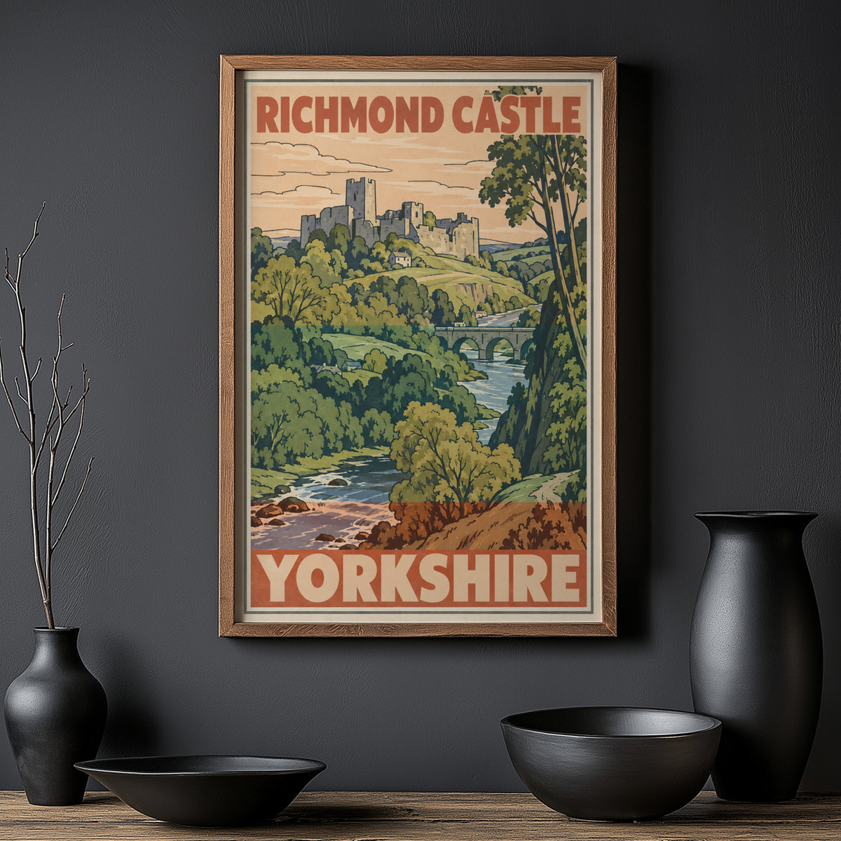 Vintage Richmond Castle Yorkshire Poster, Travel Print