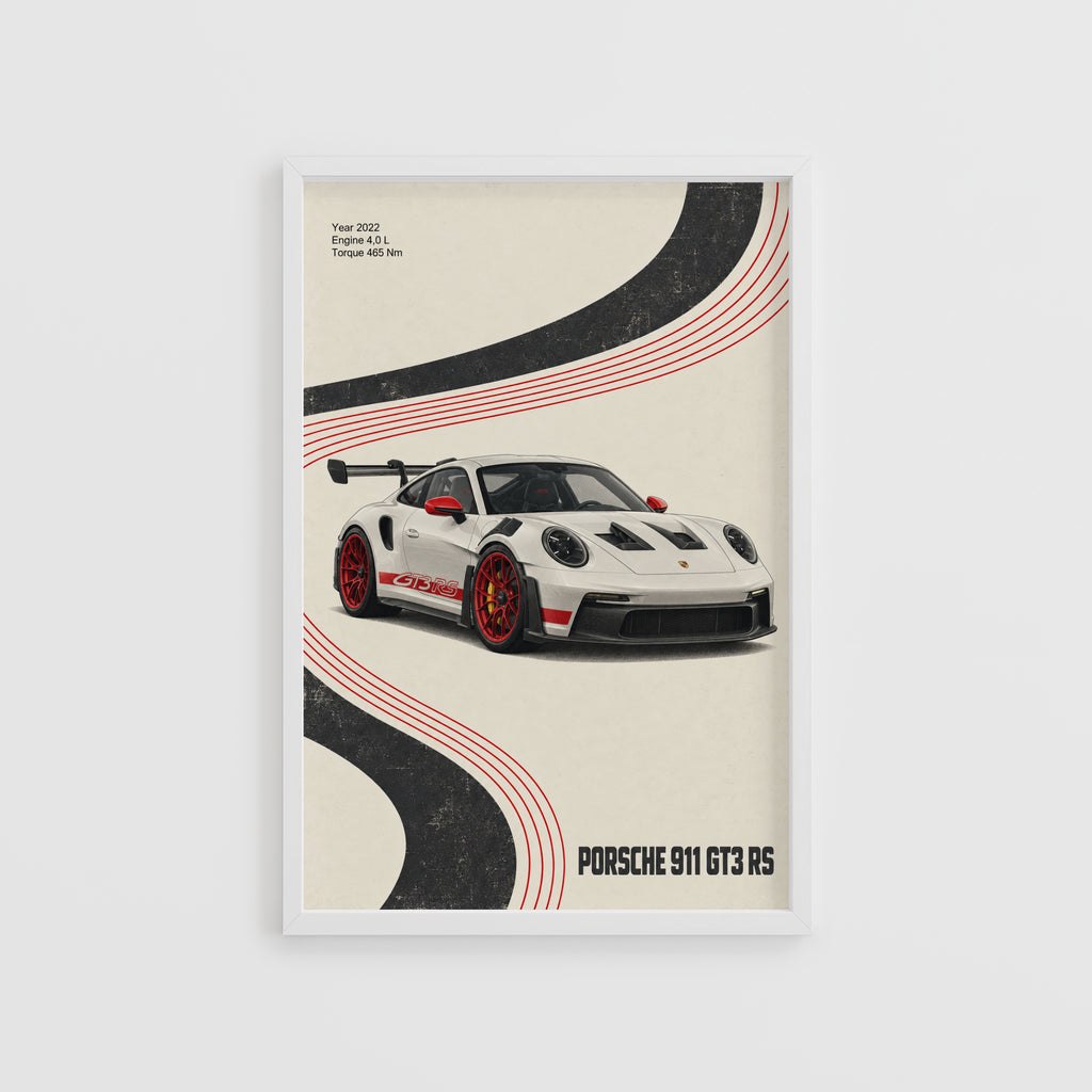 Vintage Porsche 911 GT3 RS Print, Car Poster