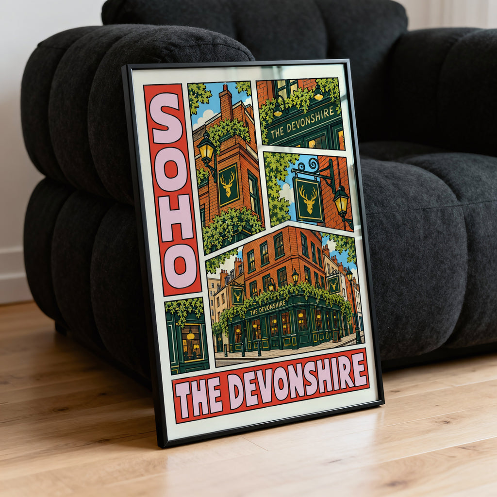 Vintage Soho London Pub Poster, Devonshire Pub Print